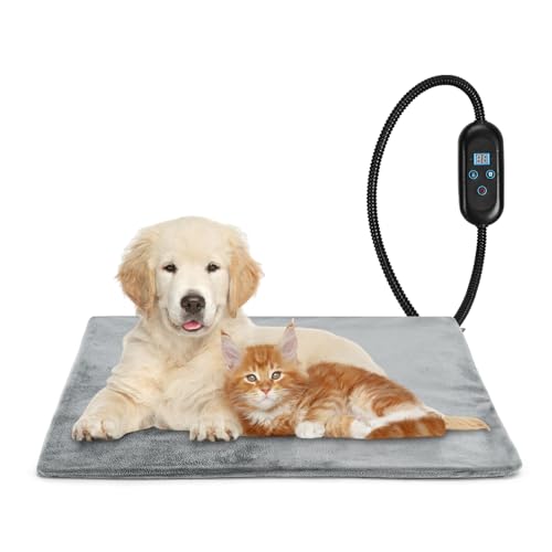 Podazz Haustier Heizkissen für Hunde & Katzen - 40 x 50cm,Heizmatte mit 6 Temperaturstufen & 5 Timer-Einstellungen, bissfestes Kabel,7-Schichten-Sicherheitssystem,Abnehmbarer waschbarer Flanellbezug
