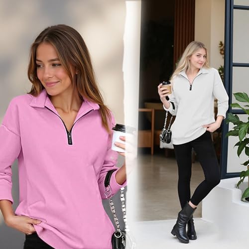 Wholeentire- Wholeentire Womens Zip-Up Dropped Shoulder Sweatshirt, Indicativet Half Zip Pullover, Drop Shoulder Sweatshirt2