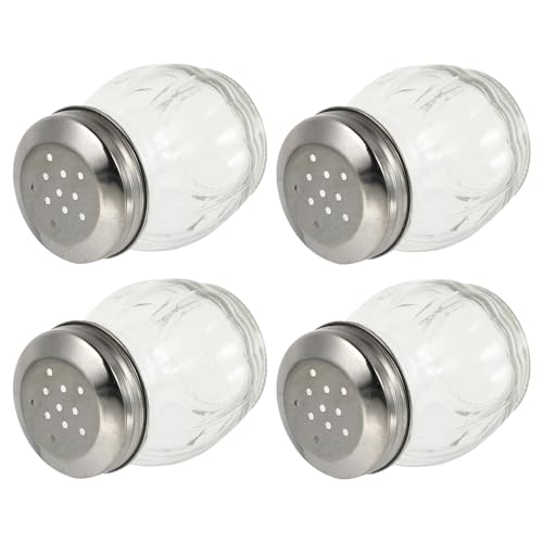 BIUDECO Material y Acero Inoxidable Set de 4 Botellas para Especias de Transparentes Tapa Perforada, Capacidad 180ml para Cocina