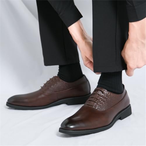 Men's Genuine Leather Patchwork Lace Up Dress Oxford Shoes Low Top Pointed Toe Non-Slip Lightweight Soft Work Derby Shoes for Wedding Business Office Parties4