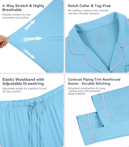 Image of WiWi Viscose from Bamboo Women's Pajamas Set Super Soft Button Down Top and Pants Sleepwear Cooling Pjs S-3X