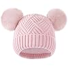 Kids Winter Beanie Hat, Cute Girls Hats with Double Pom Pom, Warm Fleece Lined Knit Beanies Cap for Children 8-14, Pink