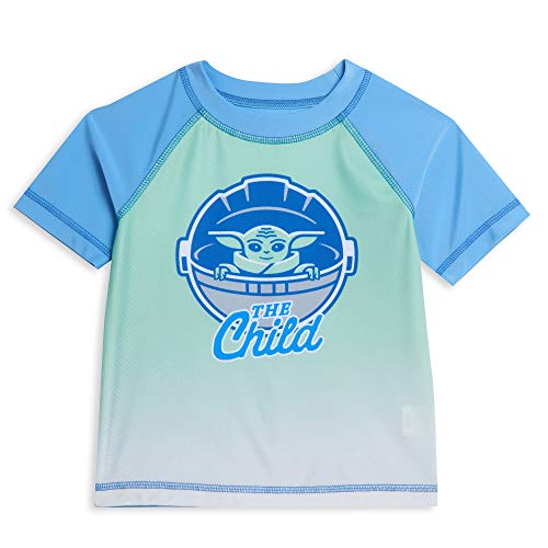 STAR WARS The Mandalorian Baby Yoda Toddler Boys Rash Guard Swim Trunks Set Blue/Green 5T2