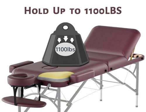 Image of 3 Fold Professional Massage Table Portable Hold Up 1100LBS Burgundy