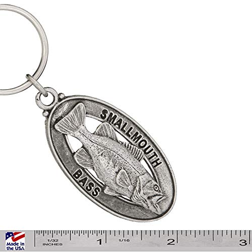 Image of Smallmouth Bass Keychain, Pewter, F086KC, 1 3 /4 inch, 100% Handmade in the USA, Fish Keychain, smallmouth, Bronzeback Key Chain, Key Ring, Key Fob, Fishing Gift, Over 200 Fish Designs Available., Medium