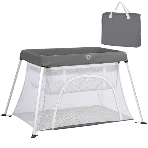 Image of TODEFULL Portable Travel Crib for Baby, 2 in 1 Folding Baby Travel Cribs and Playards with Mattress, Lightweight Playpen for Toddlers with Carry Bag, Pack and Play for Infants, Grey