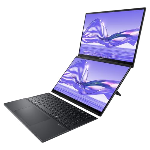 Image of ASUS Zenbook Duo Dual Laptop, Intel Ultra 9-285H, 32 GB LPDDR5X RAM, 2 TB PCIe SSD, 14'' 3K (2880x1800) OLED Touchscreen, Intel Arc Graphics, Backlit Keyboard, W11 Pro, Inkwell Gray