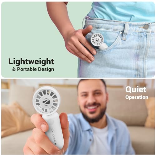 Image of Zebronics Heat Buster 100, Mini Portable Hand Fan, 10500 RPM, 3 Speed Modes with Brushless Motor, Upto 5.4m /s Airflow, Type C Charging, for Travel, Makeup, Office, Home (White)