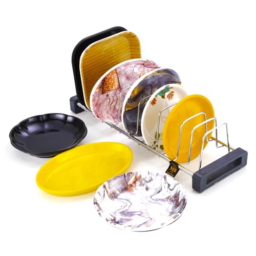 MBCARE Stainless Steel Dish Bakeware Rack - Space Saving Organizer for Kitchen Cabinets - Holds 10 Plates Drying Stand for Plates - Home & Kitchen Plate Organizer Rack