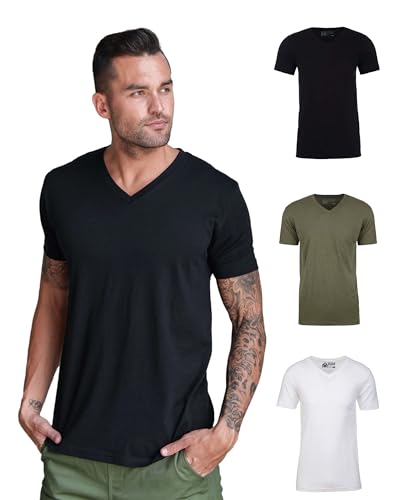 Image of Men's V-Neck T-Shirt Fitted Short Sleeve Soft Cotton Vneck Tees S-2XL