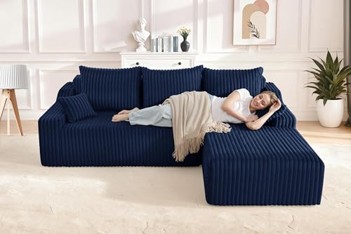 Image of HABUTWAY 94'' Cloud Sectional Couch, Boneless Sofa with Deep Seat, Modular Comfy L-Shape Couch with Chaise for Living Room Bedroom, No Assembly Required(Blue,Right Facing Chaise)