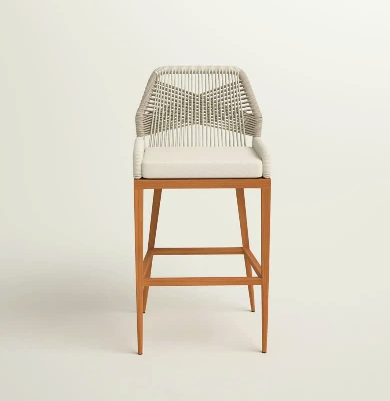 US Furnishing Indoor and Outdoor Waterproof Hand-Crafted Stool, Counter Height Stool Bar High Home Back Dining Chair Comfortable Simple Beautiful (Counter 25), Beige. Brown (7889-cc)