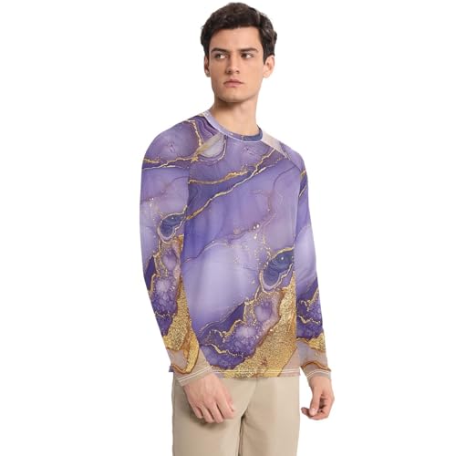 Marble Gold Purple Sun Protection SPF Rash Guard Shirt Slim fit Round Neck UV Sun Protection Beach3
