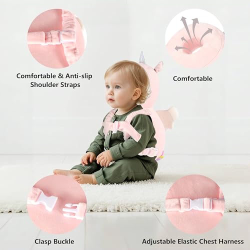 Image of Baby Head Back Protector Backpack Toddler Safety Protector Cushion Pad Soft, Adjustable and Lightweight Design for Safe Walking and Crawling Toddlers Girls and Boys(Unicorn)
