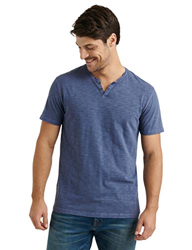 Lucky Brand Men's Short Sleeve Notch Neck Slub Tee Shirt, Blueberry, L