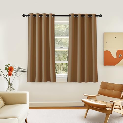 NICETOWN Room Darkening Short Curtain 54 inches Long for Living Room, Grommet Sound Reducing Thermal Insulated Curtains for Bedroom Nursery Window, 46W x 54L, 1 Piece, Gold Brown