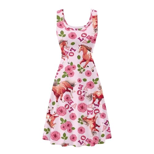 Image of Women's Casual Loose Sundress Midi Sleeveless Crewneck Dress Summer Beach Tank Dress with Pockets