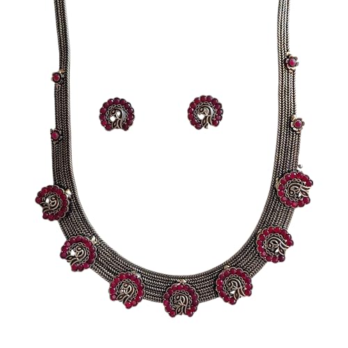 JEWILLEY German Silver Oxidised Jewellery Set | Traditional Necklace Set for Dandiya Night | Jewellery for Women and Girls (Pink) (B0DHLHGRTV) Amazon Price History, Amazon Price Tracker