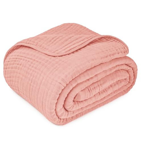 Image of Comfy Cubs Muslin Blanket for Adults Queen 90 inch x 90 inch - 6 Layer Soft, Breathable & Lightweight Muslin Adult Blanket - Machine Washable & Designed in The US Bedding for All Seasons - Bold Blush
