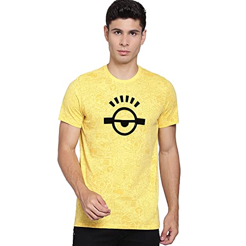 Image of Free Authority Minions Printed Regular Fit Yellow Cotton Men's T-Shirt