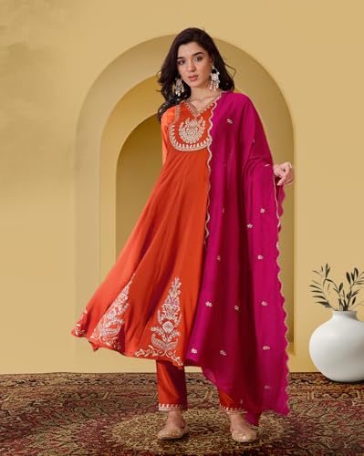 Image of Amazon Brand - Tavasya Women Bitaliyan Zari Sequence Thread Cording Embroidery Kurta Set|Salwar Suit|3 Piece Set
