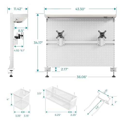 EUREKA ERGONOMIC Desk Pegboard with Dual Monitor Stands, LED Metal Pegboard for Gaming Desk, Privacy Panel with 4 Accessories Modular Hanging, Computer Accessories for Office, 43 x 34 Inch, White by EUREKA ERGONOMIC - Used condition - Image 2