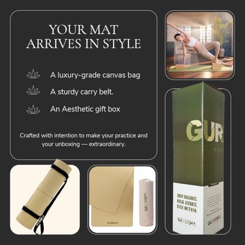 Image of GURKHA 8mm AlignFlow TPE Alignment Yoga Mat + Carry Bag | Extra-Cushioned Non-Slip Performance Mat for Yoga, Pilates, HIIT & Home Workouts | Durable Fitness Mat for Men & Women - Raw Earth | 6X2 ft