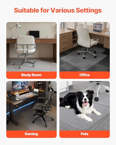 Image of VEVOR Chair Mat with Lip, 36 x 48-inch Office Chair Mat for Low Pile Carpeted Floors, Plastic Floor Protector Rug with Studded, Non-Slip & Easy to Clean, Smooth Glide Under Desk Rug for Home Office