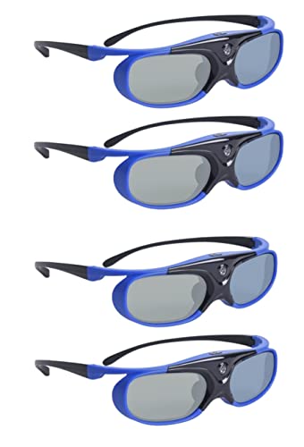 ylymes YLY300J - 144Hz DLP Link Active Shutter Rechargeable 3D Glasses for BenQ, Optoma, Dell, Acer, Viewsonic DLP Projectors. Can't Use for TVs Computer (Blue - 4 Pack)