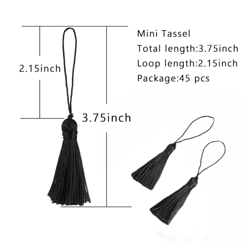 Image of 48Pcs Mini Bookmark Tassels Handmade Keychain Silky Tassel | (Black)3.75inch Tassel, Silky Floss Craft Tassel for Jewelry Making,Tags,DIY Accessory