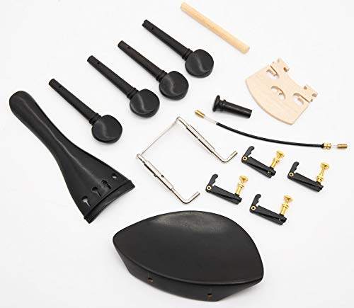 4/4 Wood Violin Parts Fine Tuners Tailpiece Pegs Chinrest Endpin Bridge Set - Violin Accessory Kit Include Sound Post Tuning Pegs Chin Rest Clamp Tailgut - Parts for Violin（15Pcs，Black) - Thumbnail 7