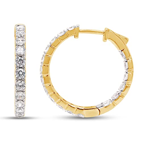 Savearth Diamonds 3 Carat Round Cut Lab Created Moissanite Diamond Inside Outside Hoop Earrings In 14K Yellow Gold Over Sterling Silver Jewelry For Women (G-H Color, Vvs1 Clarity, 3 Cttw) #TOP2