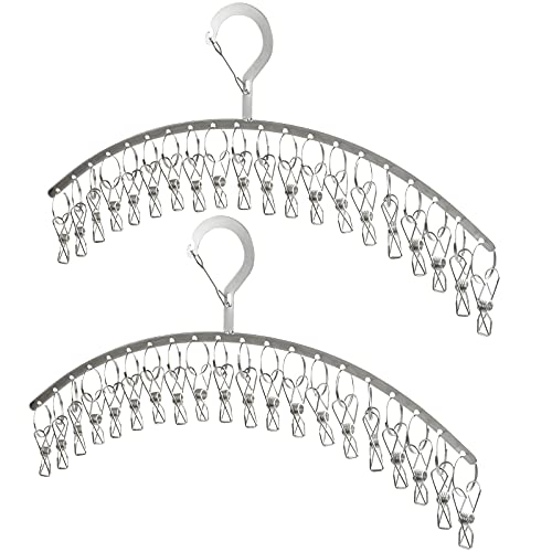 Image of JDYOOMI 2 Pack Stainless Steel Laundry Drying Rack Windproof Clothes Hangers with 20 Clips for Drying Socks,Towels,Diapers,Bras,Baby Clothes,Underwear,Scarfs,Hats,Gloves - Upgraded Type