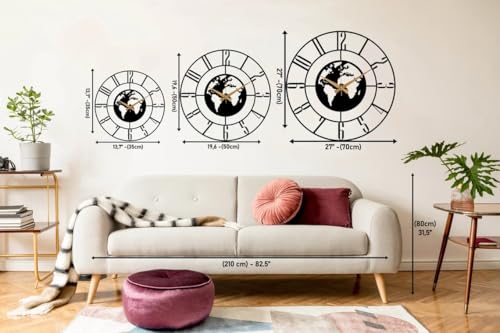 Image of Wall Clock Stylish Metal Analog Wall Clock for Living Room, Bedroom, Office, Kitchen, Home and Hall | Antique Fancy Big Size Modern Wall Watch (Black(DA-125), 60 CM)