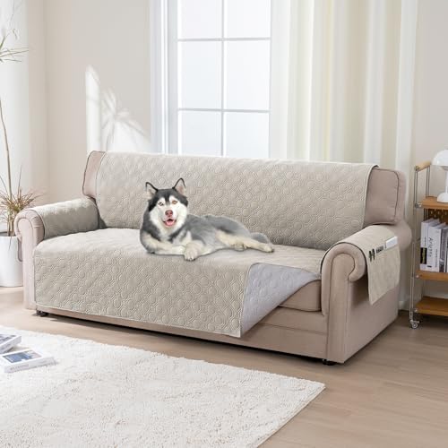 BellaHills Funda Sofa 3 Plazas,100% Funda Sofá Impermeable,Protector para Sofás,con Correas elásticas, para Mascotas Cubre Sofa, Blanco Marfil