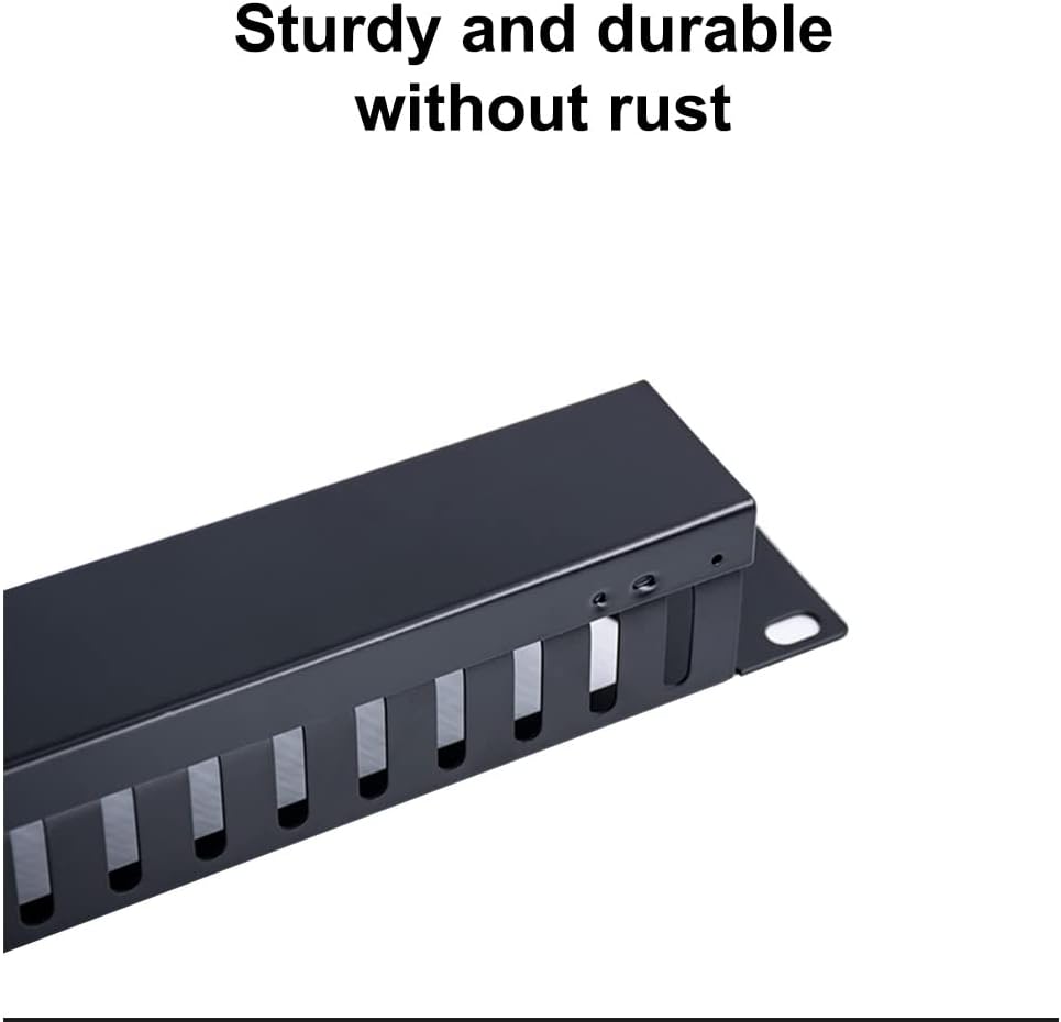 1U Cable Management Rack with Mounting Screws, 12 Slot/24 Port Metal Finger Duct Wire Organizer with Cover