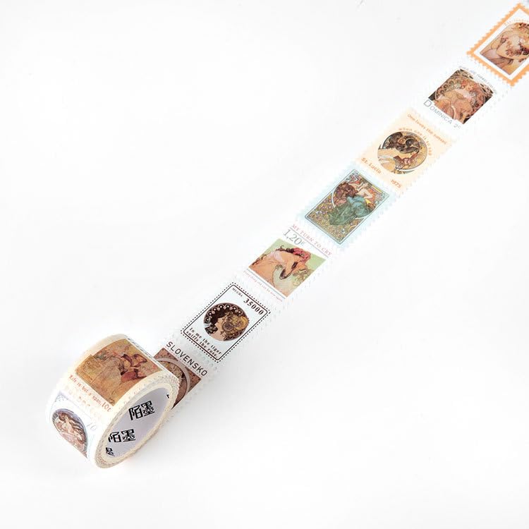 1 rollo de sello postal Washi cinta adhesiva para álbumes de recortes, diario basura, manualidades, envoltura de regalos, álbum de viñetas,