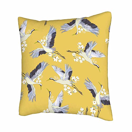Wondertify Crane Throw Pillow Covers Japanese Birds Traditional Vintage Kimono Square Pillow Cases Set Of 2 For Decorative Cushion Bed Couch Sofa White Blue Indigo 18"X18" #TOP1