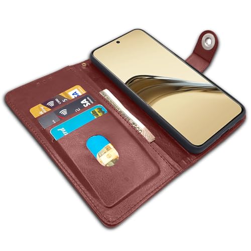 Image of Pikkme Flip Cover Leather Finish | Inside TPU with Card Pockets | Wallet Stand and Shock Proof | Complete Protection Button Flip Case for Realme 13 Pro 5G / Realme 13 Pro Plus 5G (Brown)