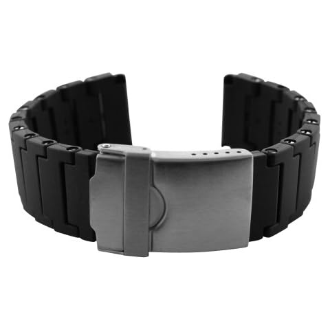Polyurethane Black Link Bracelet Watch Band 24mm - PU66 Cover