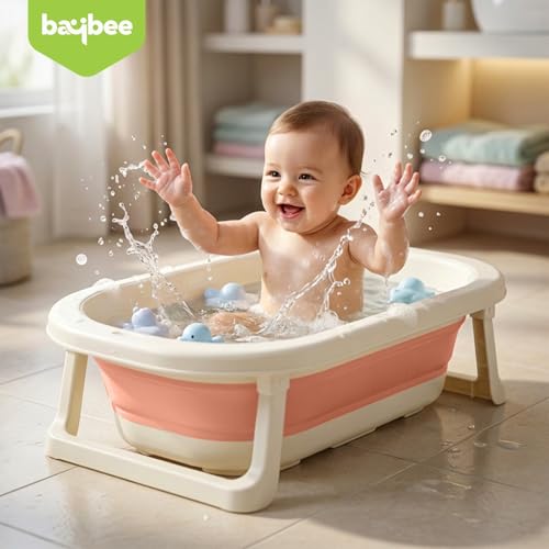 Image of Baybee Baby Bath Tub for 0 to 5 Years | Bath Tub for Kids with Anti-Slip Base & Quick Drain | Baby Bathtub for Kids with Heat Retention Design & Effortless | Foldable Bather for Newborn Babies (Pink)