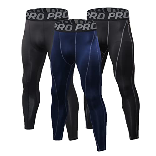Lanbaosi Workout Compression Pants For Men 3 Pack Summer Cool Running Basketball Leggings Quick Dry Yoga Gym Tights Baselayer #TOP8
