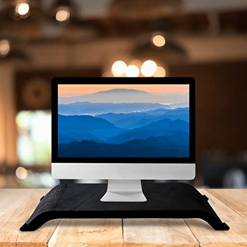Soporte para monitor TV PC de madera de escritorio, elevador ergonómico móvil para ordenador portátil, color negro en dimensiones 60 x 20 cm Cover