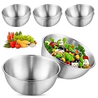 PRITOK Set di 8 ciotole da insalata impilabili in acciaio inox, diametro 19 cm, con marcatori di qualità, ciotole per insalata, snack, salse, cereali