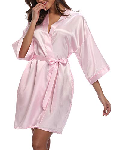 VOGMATE Short Robe for Women Bridesmaid Bride Silk Kimono Robe Dressing Gown for Wedding Party, S