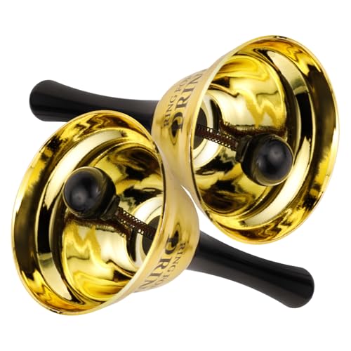 DIYEAH 2pcs Metal Hand Bell for Bar and Restaurant Call Gold Handheld Dining Table Bell for Bachelor Party for Event and Hospitality Use