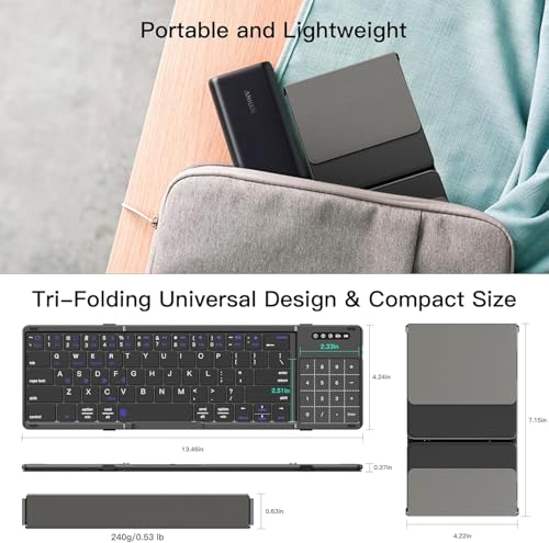 Image of Tobo Foldable Bluetooth Keyboard with Touchpad & Number Pad, Tri-Fold, 3 Bluetooth+2.4GHz, iOS Android Windows macOS, 90 Days Standby, Type-C Rechargeable (TD-BK77T)