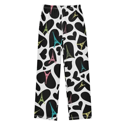 ZZXXB Black Heart Eiffel Tower Boys Long Pants Soft Trousers Elastic Waist Kids Lounge Bottoms with Pockets S-XL