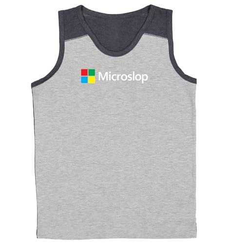 Microslop - Funny Internet Meme Pun AI Youth Contrast Back Tank Top (Heather/Navy, Medium)