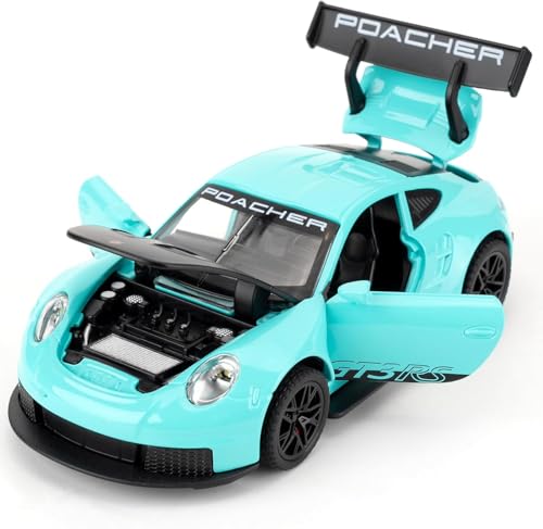 Image of 1:32 Porsche 911 GT3 RS Diecast Model Pull Back Toy Car with Sound & Light Openable Doors Miniature Racing Car for Kids & Collectors Gift for Boys & Adults (Green)
